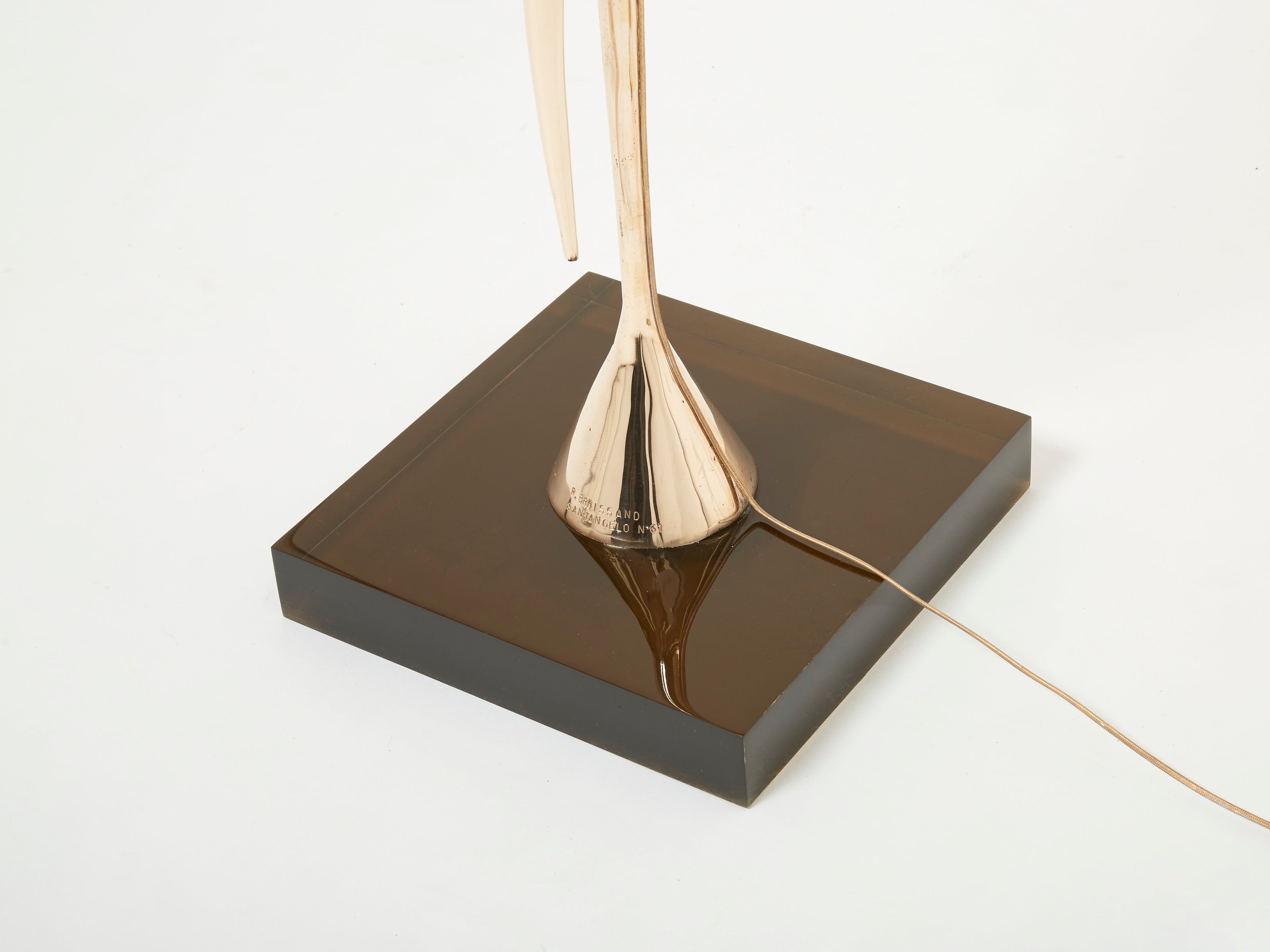 Signed René Broissand polished bronze lucite heron floor lamp 1970s