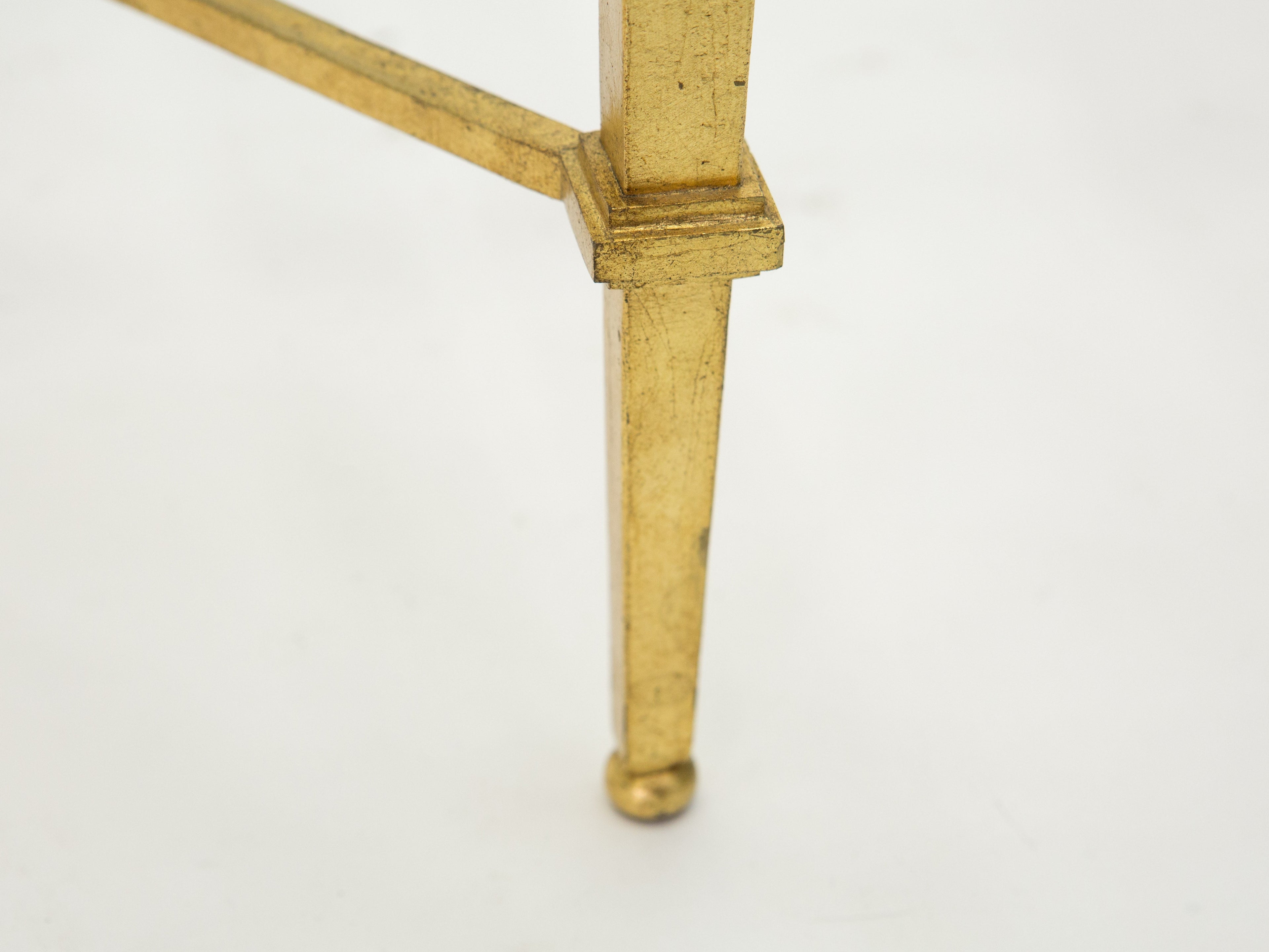 Roger Thibier gilt wrought iron glass two-tier end table 1960s