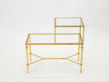Roger Thibier gilt wrought iron glass two-tier end table 1960s