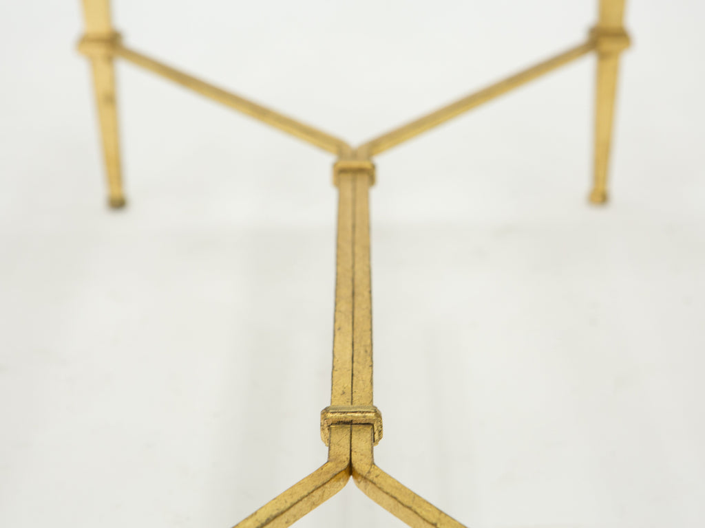 Roger Thibier gilt wrought iron glass two-tier end table 1960s