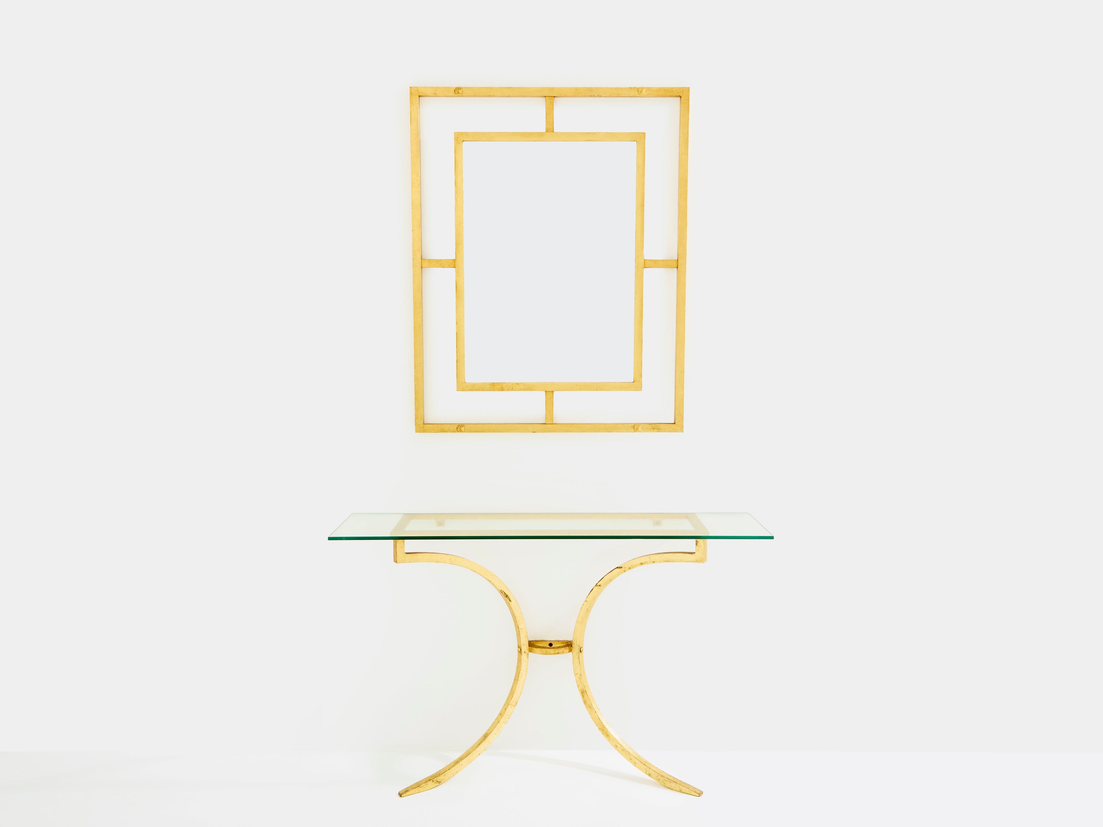 Roger Thibier gilt wrought iron console table with mirror 1960s
