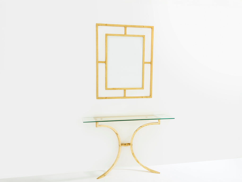 Roger Thibier gilt wrought iron console table with mirror 1960s