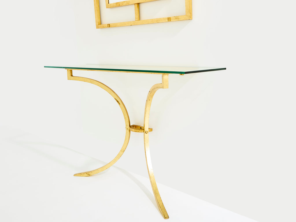 Roger Thibier gilt wrought iron console table with mirror 1960s