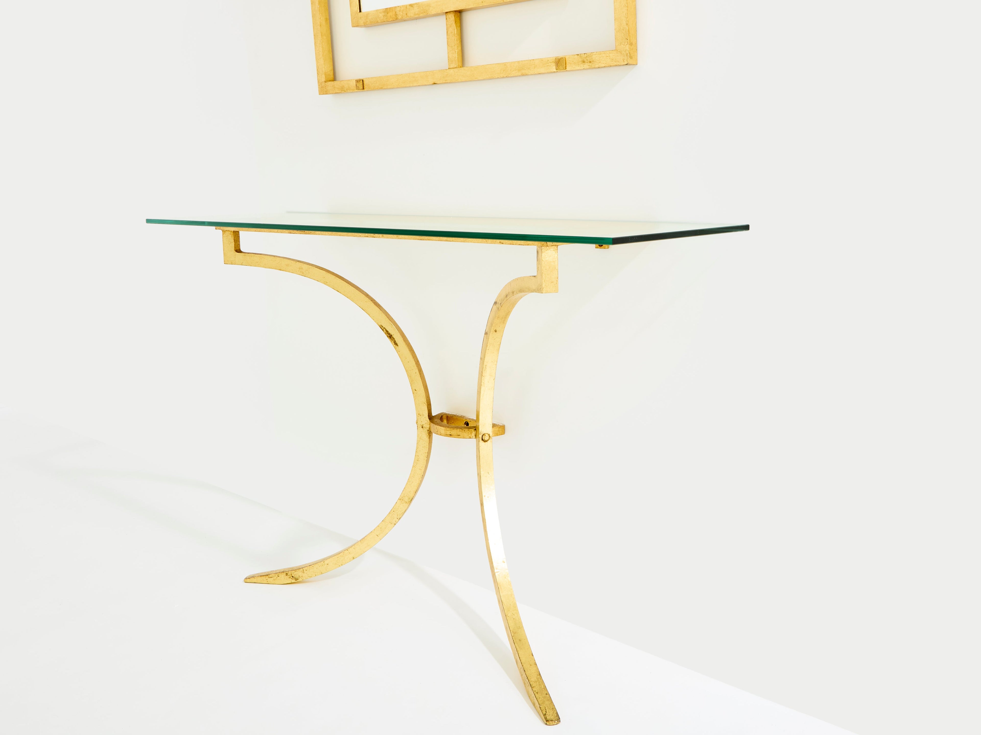 Roger Thibier gilt wrought iron console table with mirror 1960s