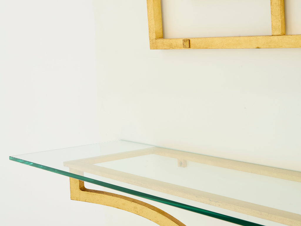 Roger Thibier gilt wrought iron console table with mirror 1960s