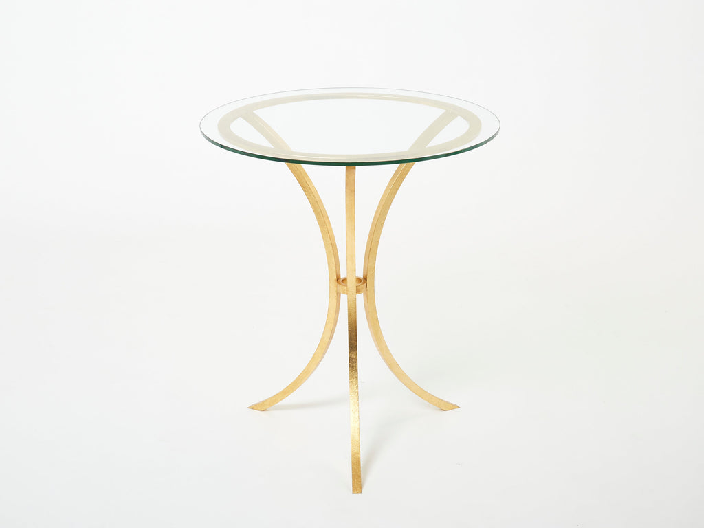 Roger Thibier gueridon table gilded wrought iron glass 1960s