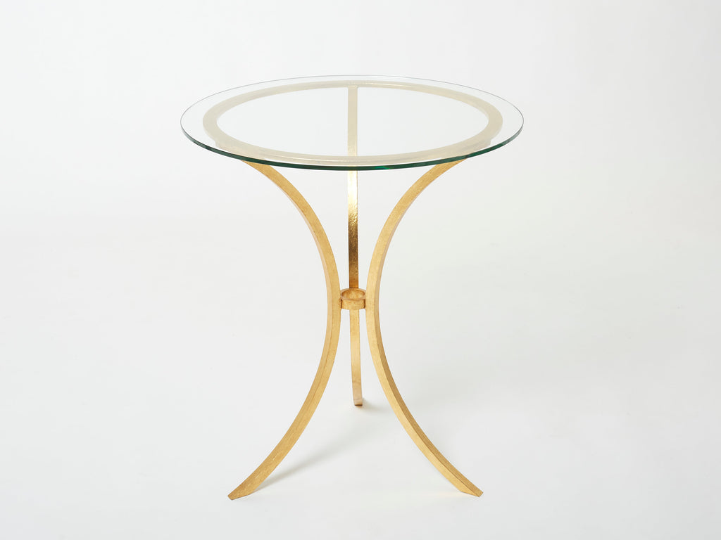 Roger Thibier gueridon table gilded wrought iron glass 1960s