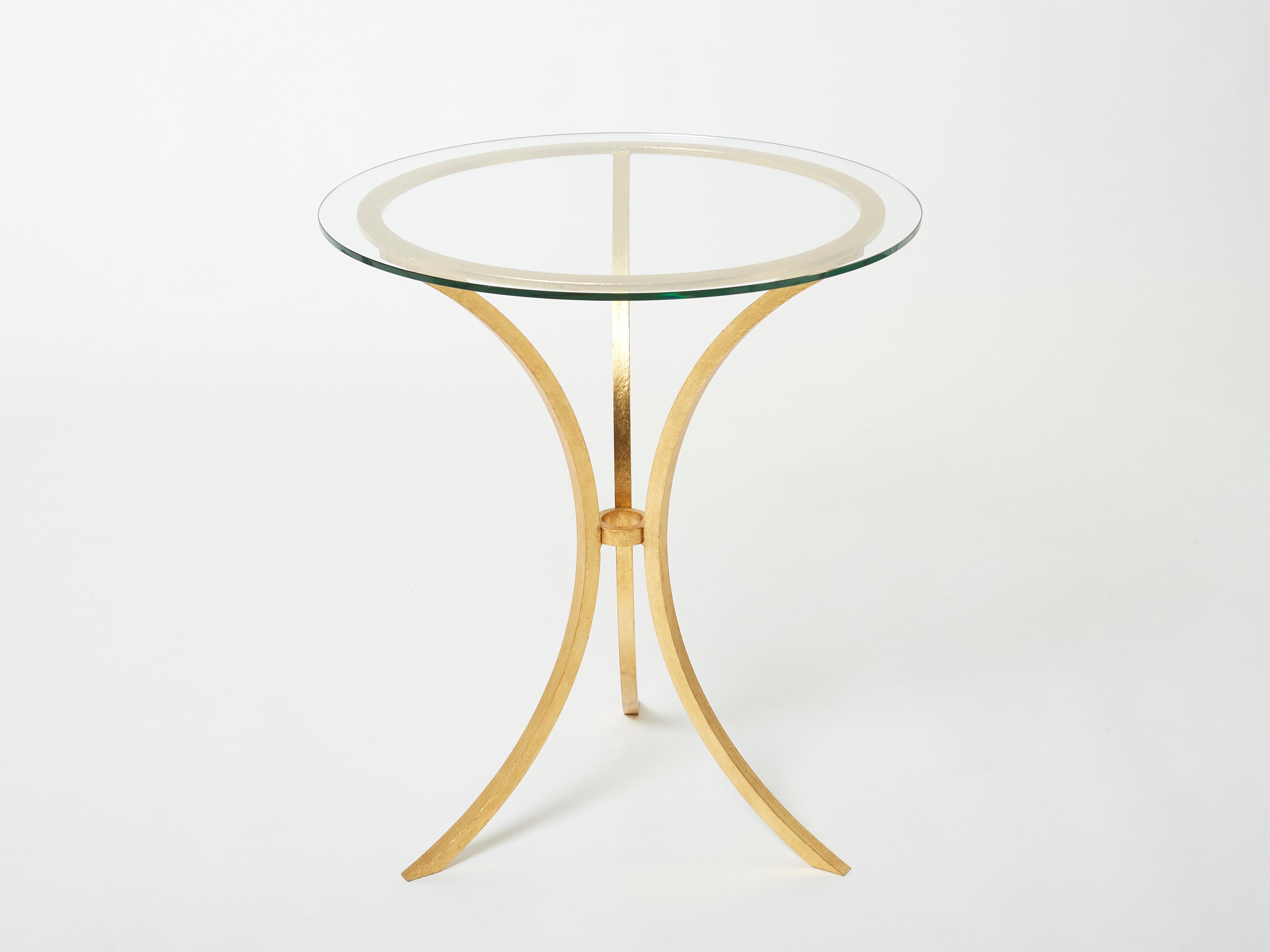 Roger Thibier gueridon table gilded wrought iron glass 1960s