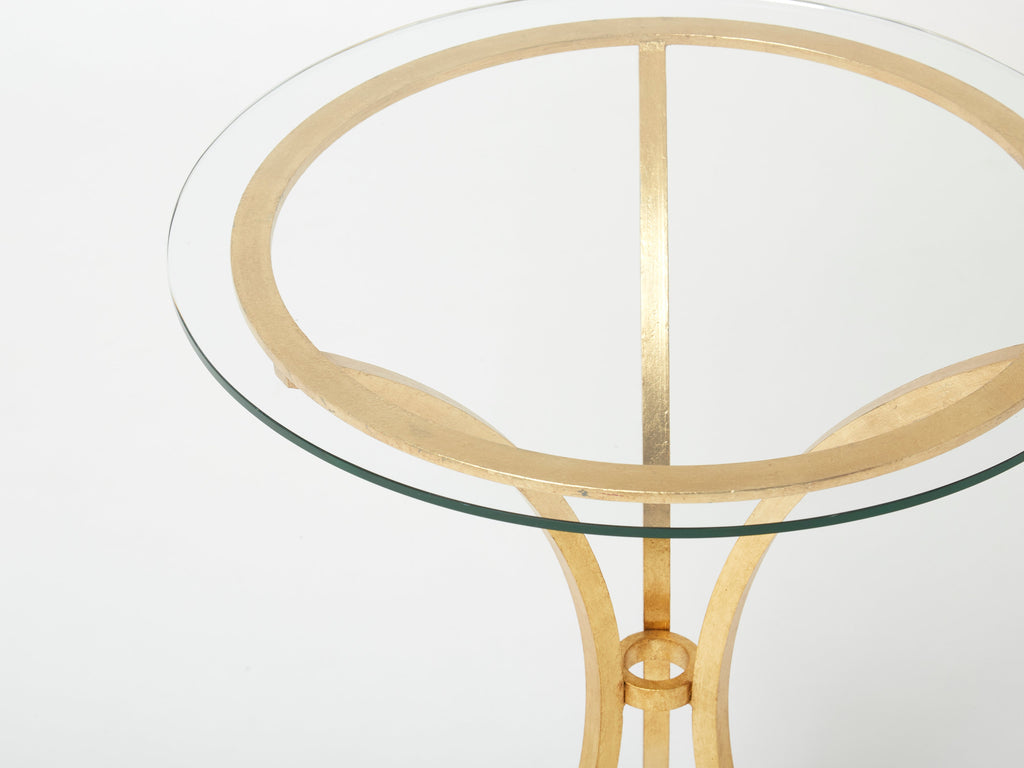 Roger Thibier gueridon table gilded wrought iron glass 1960s