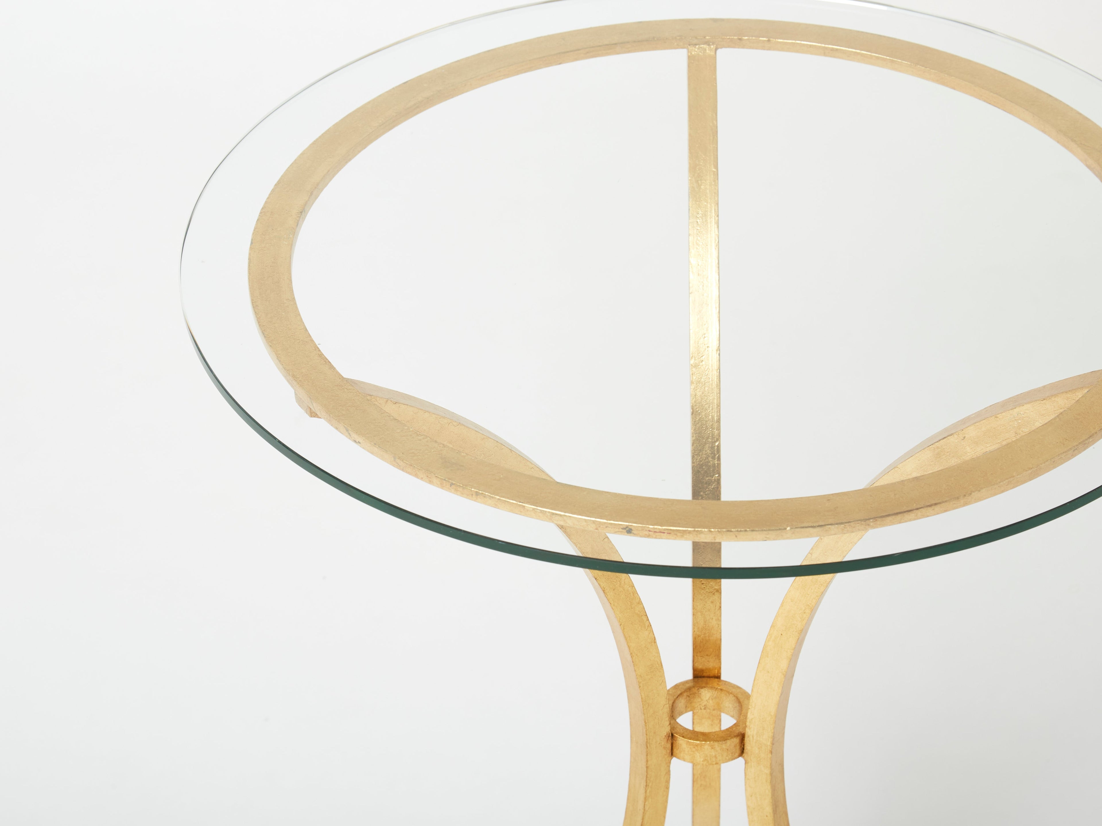 Roger Thibier gueridon table gilded wrought iron glass 1960s