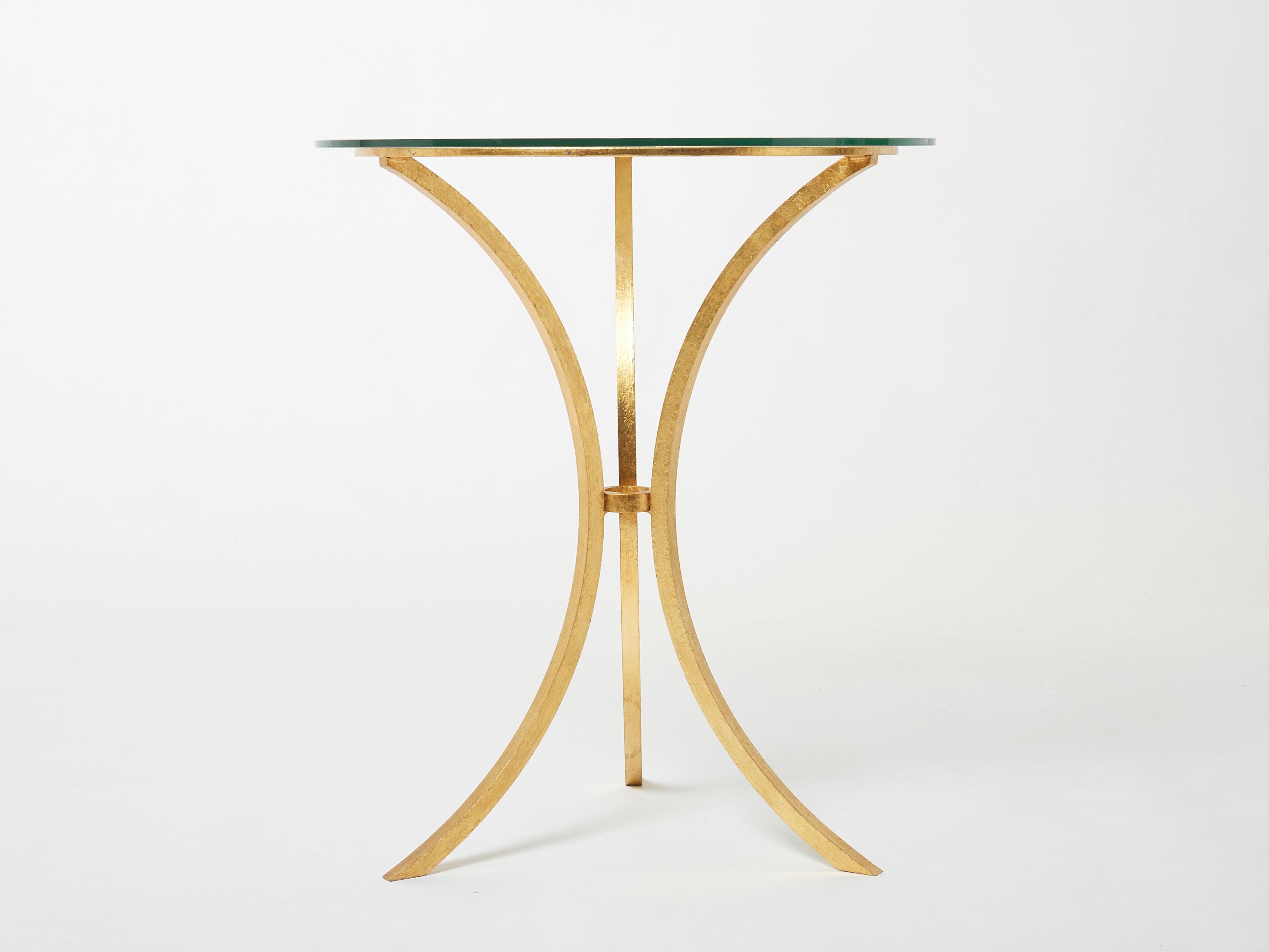 Roger Thibier gueridon table gilded wrought iron glass 1960s