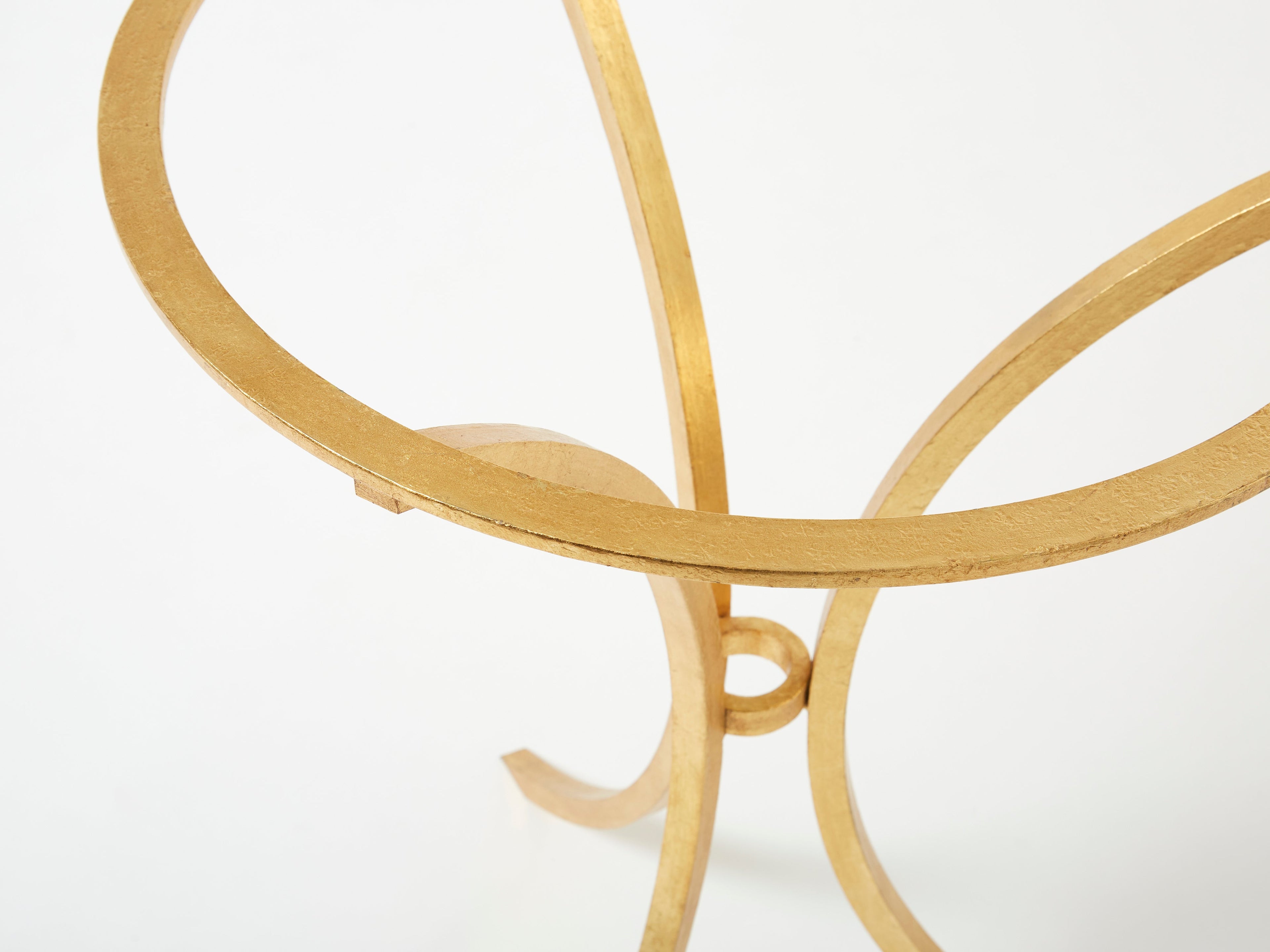 Roger Thibier gueridon table gilded wrought iron glass 1960s