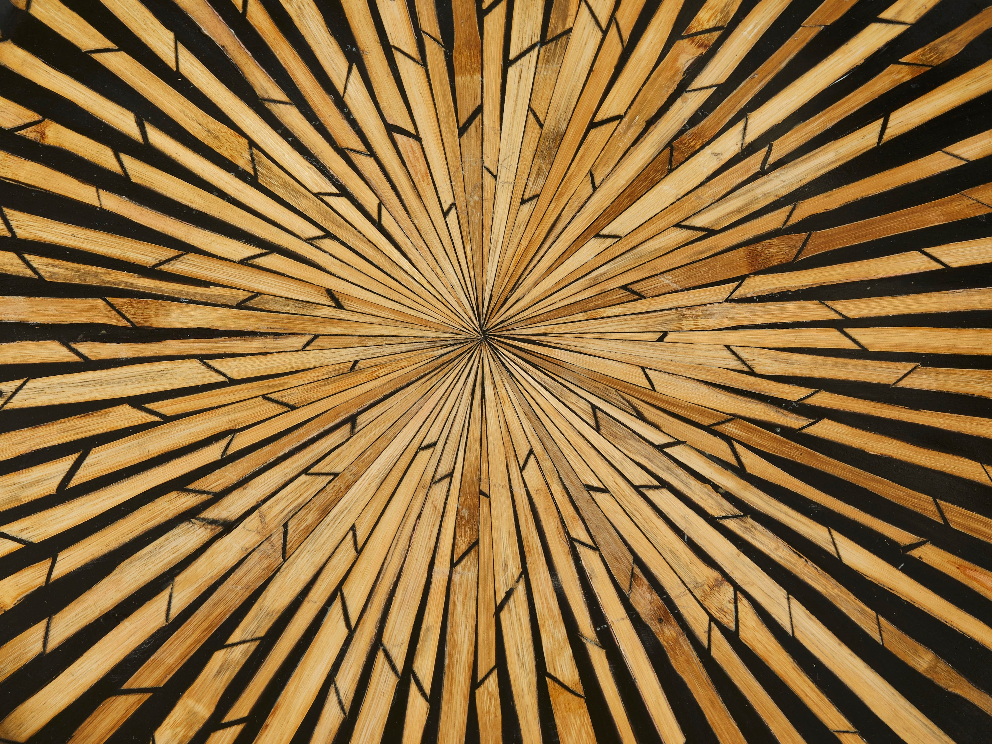 Pair of Romeo Paris brass straw marquetry gueridon tables 1970s