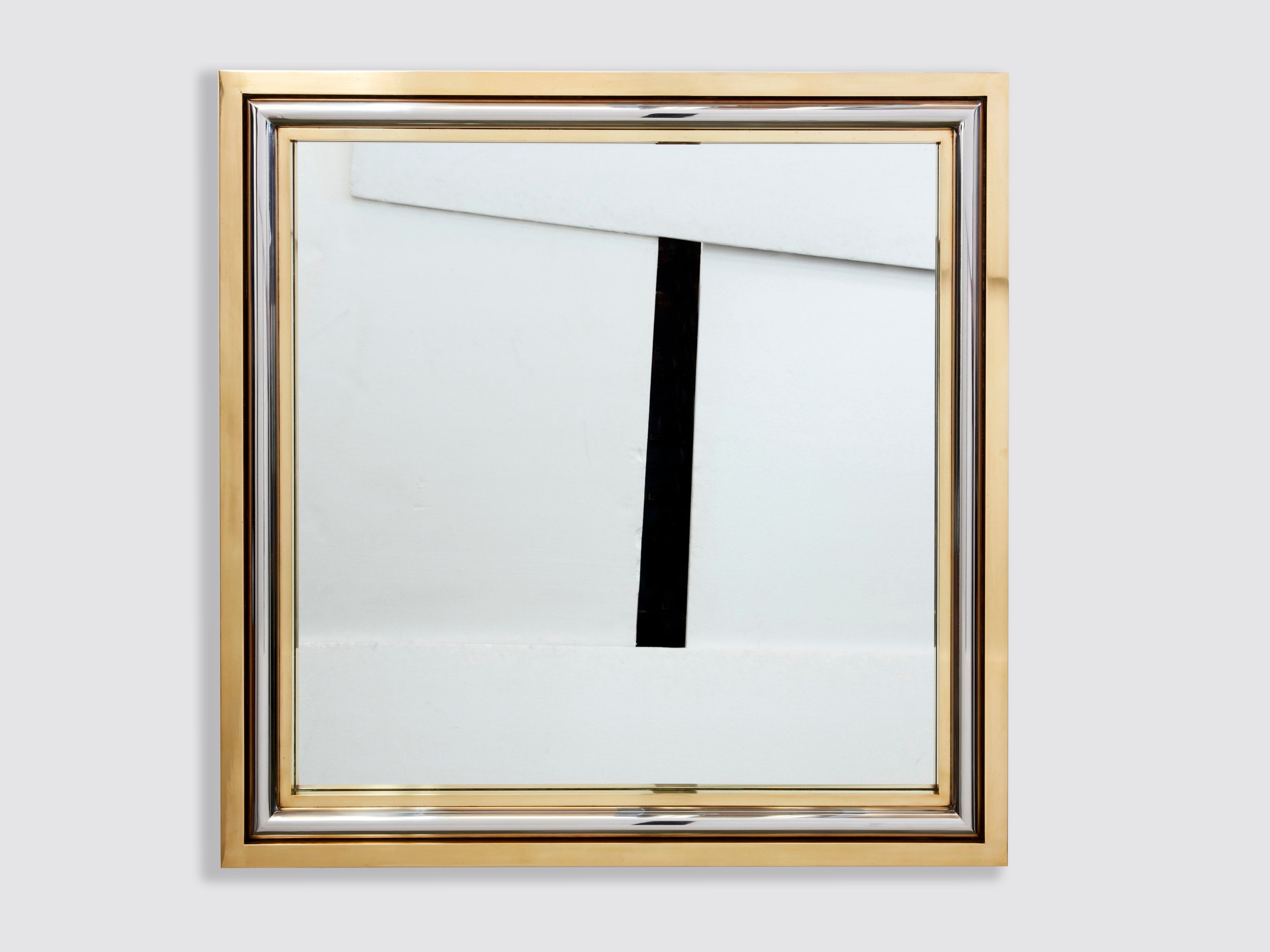 Romeo Rega for Metalarte Large Brass chrome square mirror 1970s