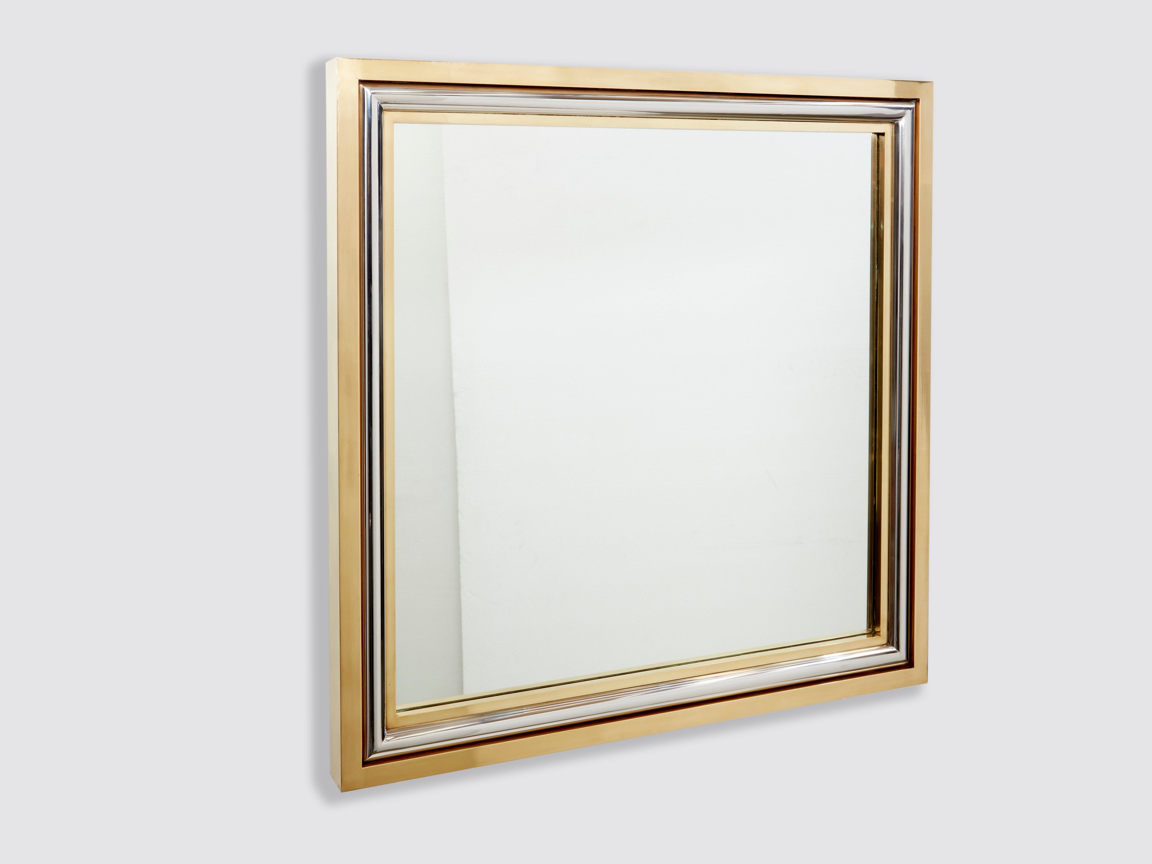 Romeo Rega for Metalarte Large Brass chrome square mirror 1970s