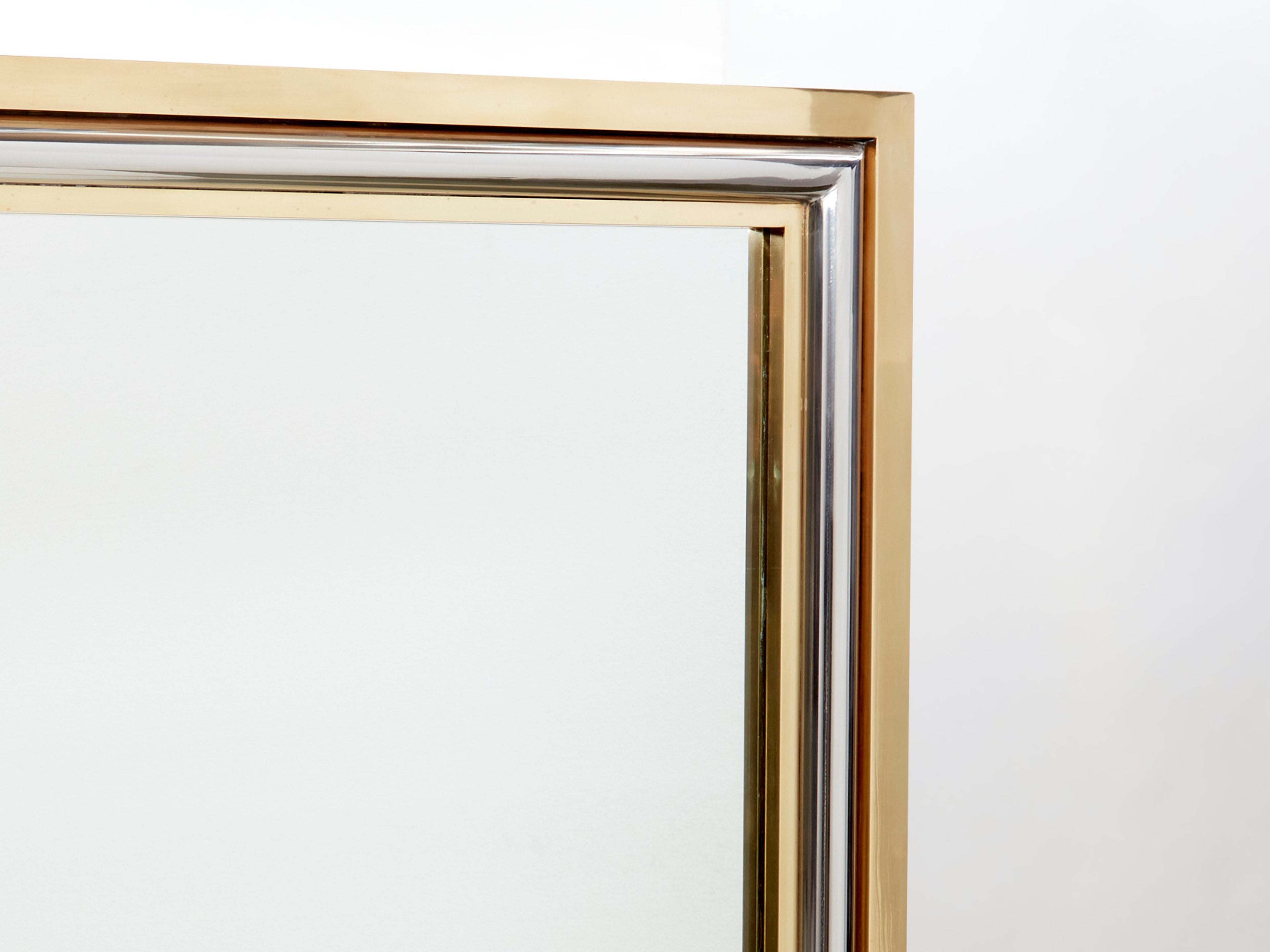Romeo Rega for Metalarte Large Brass chrome square mirror 1970s