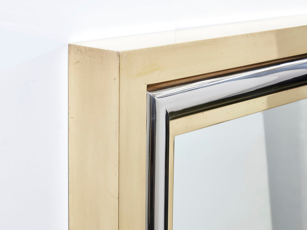 Romeo Rega for Metalarte Large Brass chrome square mirror 1970s