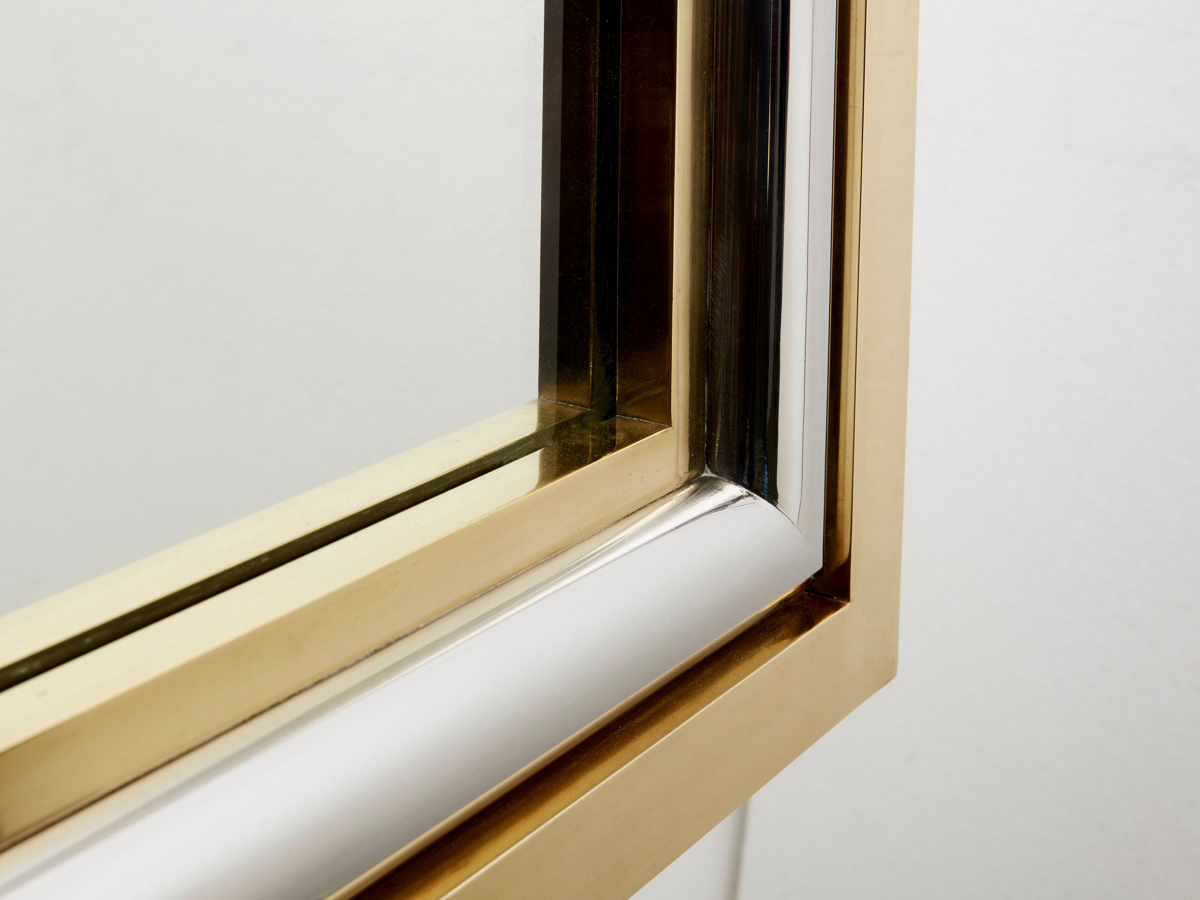 Romeo Rega for Metalarte Large Brass chrome square mirror 1970s
