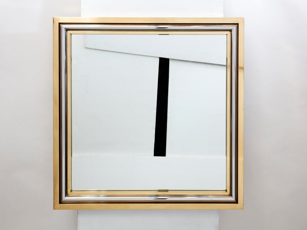 Romeo Rega for Metalarte Large Brass chrome square mirror 1970s