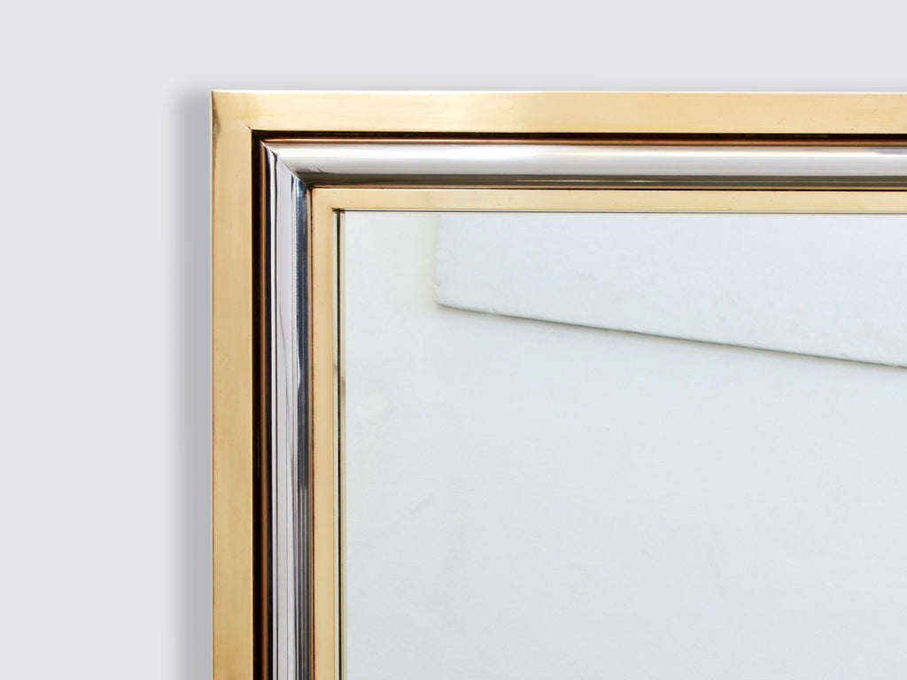 Romeo Rega for Metalarte Large Brass chrome square mirror 1970s