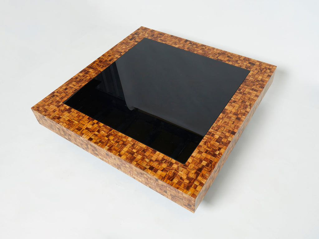 Rare Italian Sandro Petti olive wood marquetry coffee table 1970s