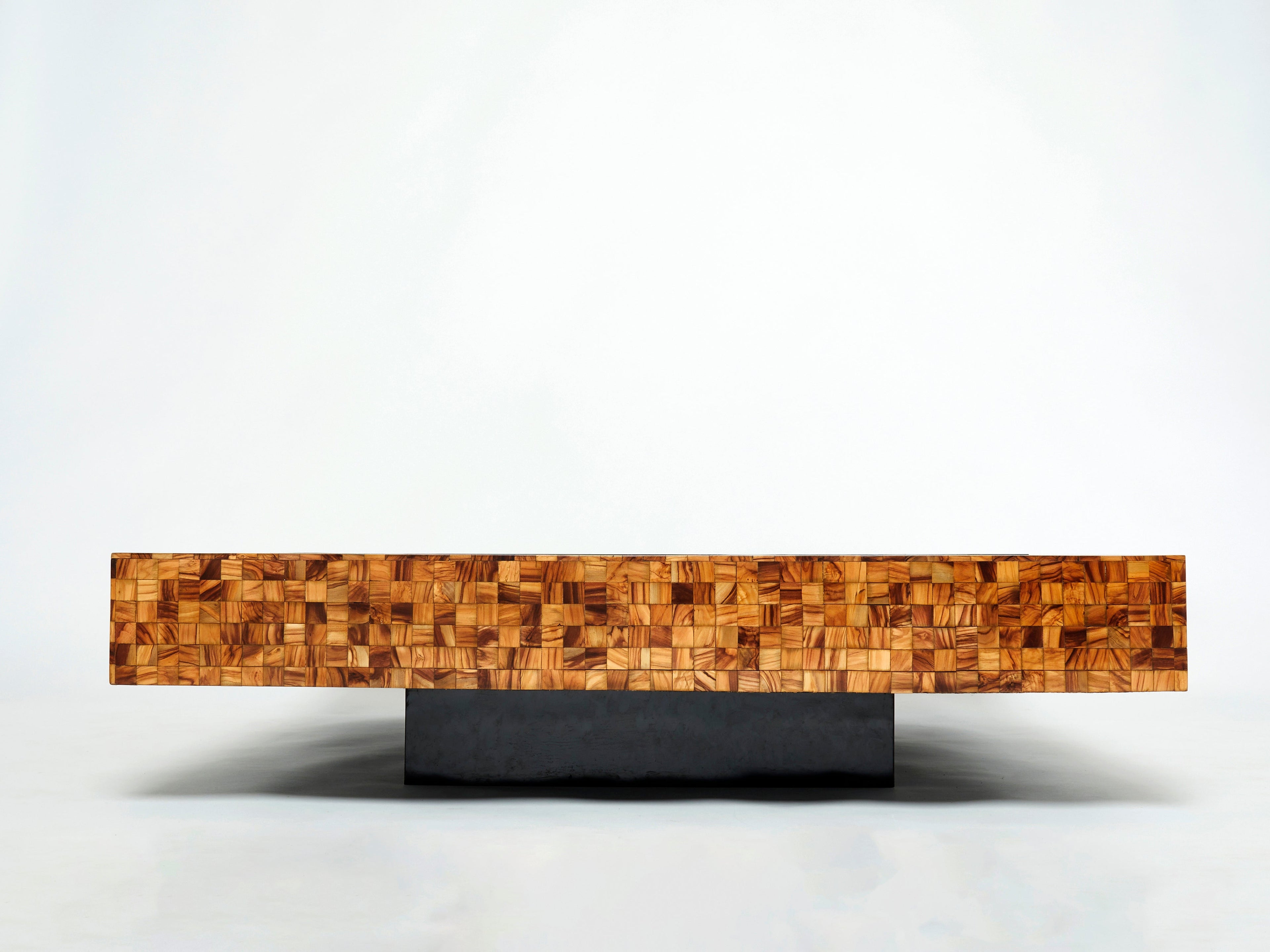 Rare Italian Sandro Petti olive wood marquetry coffee table 1970s