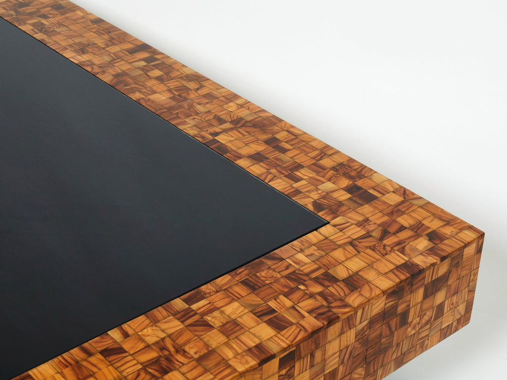 Rare Italian Sandro Petti olive wood marquetry coffee table 1970s