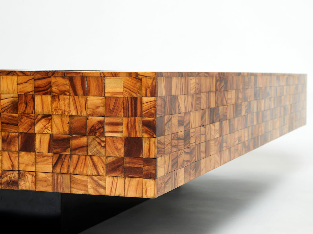 Rare Italian Sandro Petti olive wood marquetry coffee table 1970s