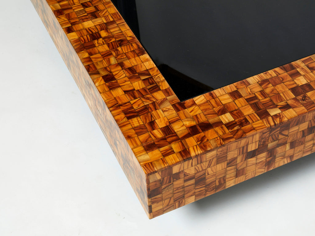 Rare Italian Sandro Petti olive wood marquetry coffee table 1970s