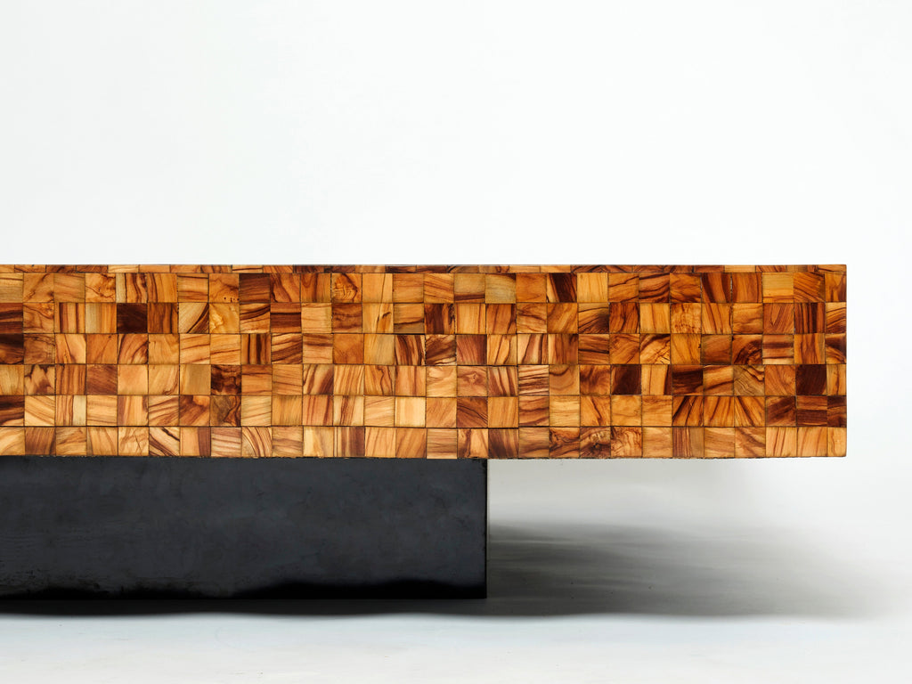 Rare Italian Sandro Petti olive wood marquetry coffee table 1970s