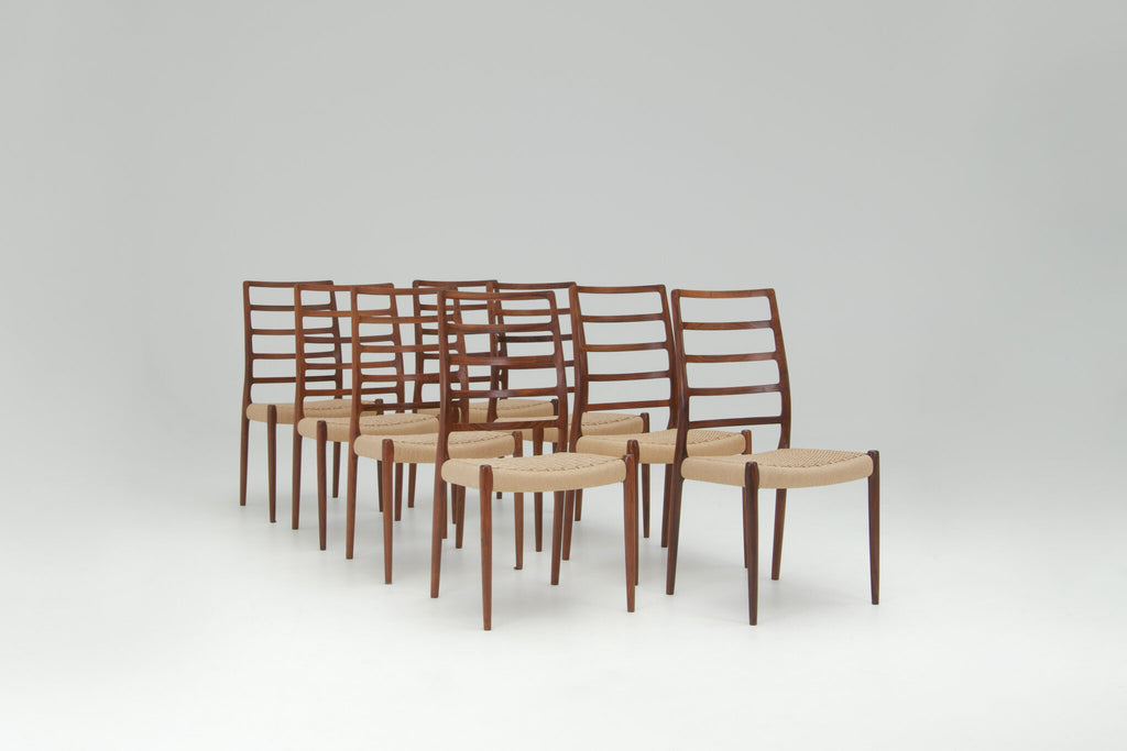 Niels O. Møller Set of 8 ‘Model no. 82’ Dining Chairs