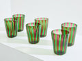 Set of 6 Italian Murano green and purple glass tumblers 1980s