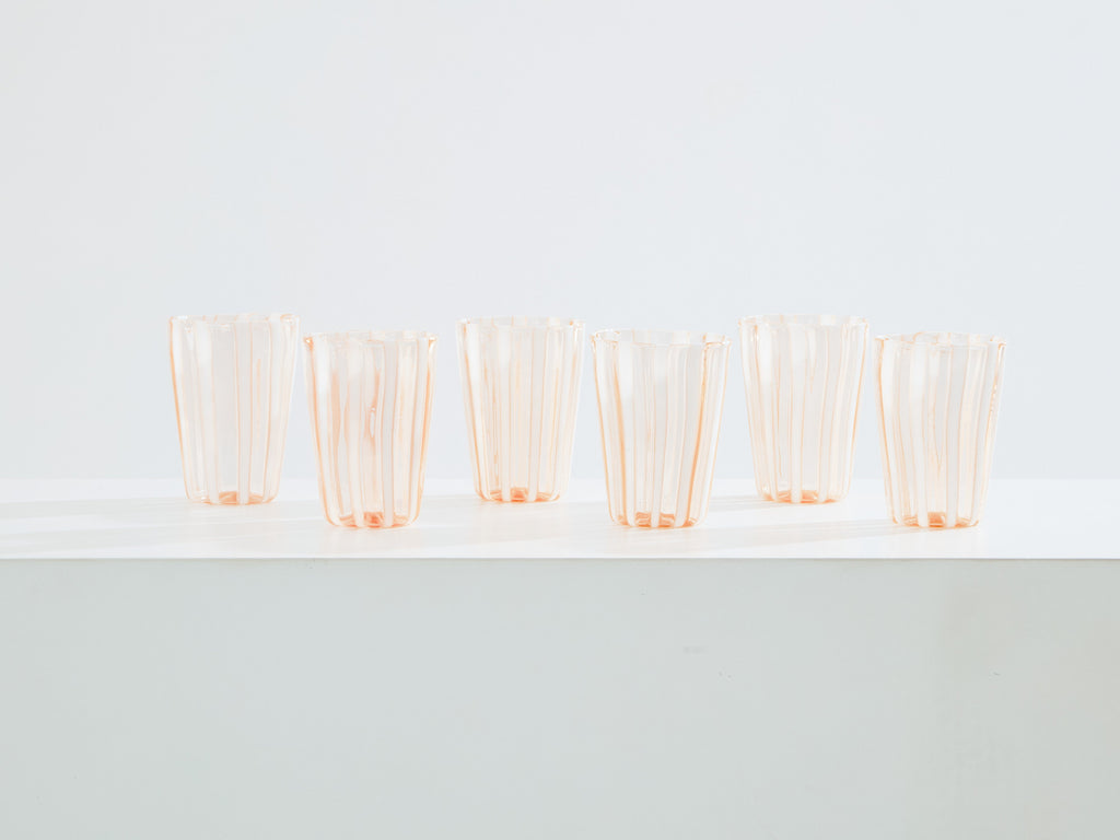 Set of 6 Italian Murano rose glass tumblers 1980s