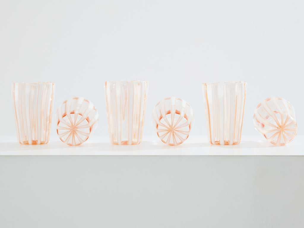 Set of 6 Italian Murano rose glass tumblers 1980s