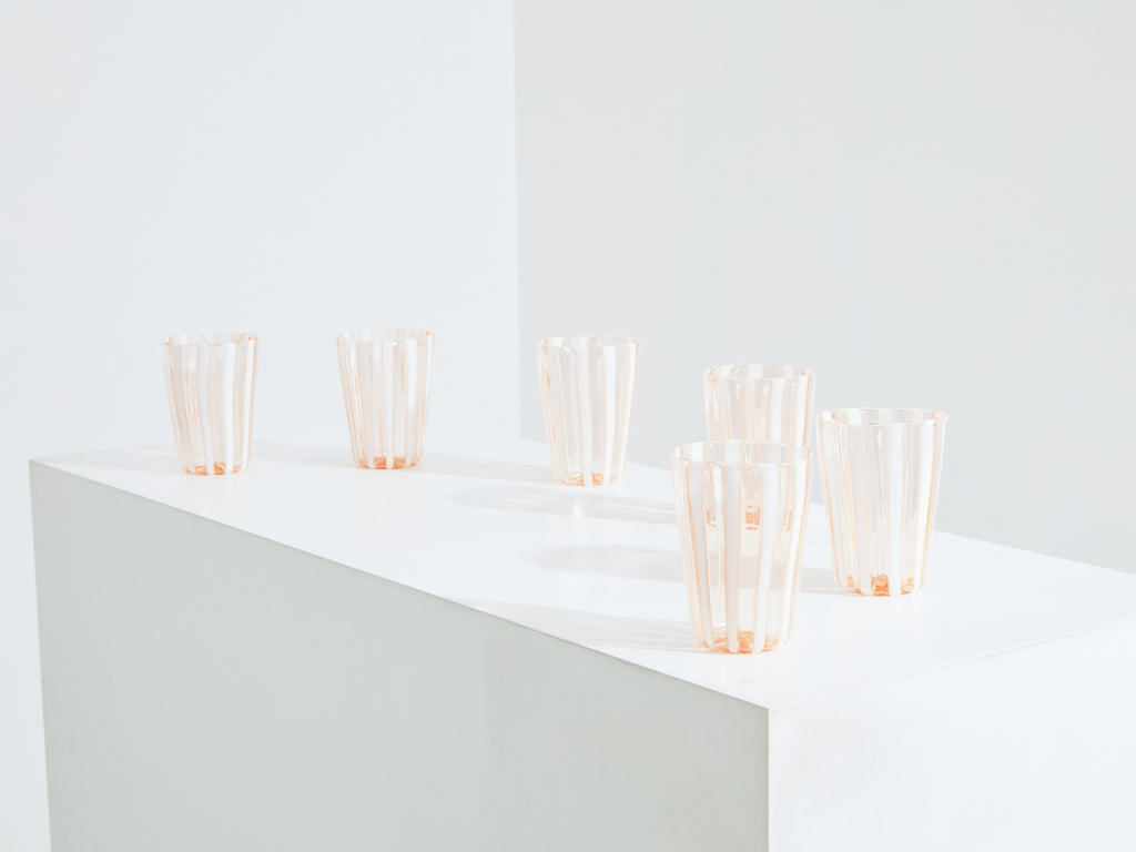 Set of 6 Italian Murano rose glass tumblers 1980s