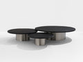 Set of three large slate tops coffee tables brushed steel 1970s