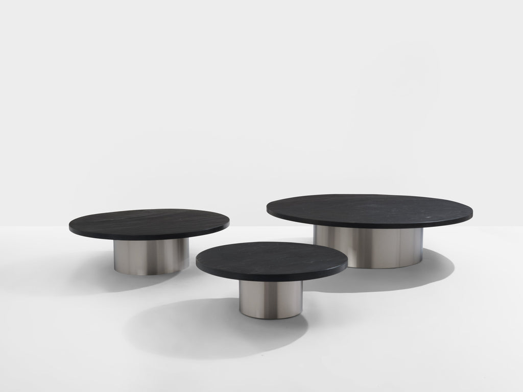 Set of three large slate tops coffee tables brushed steel 1970s