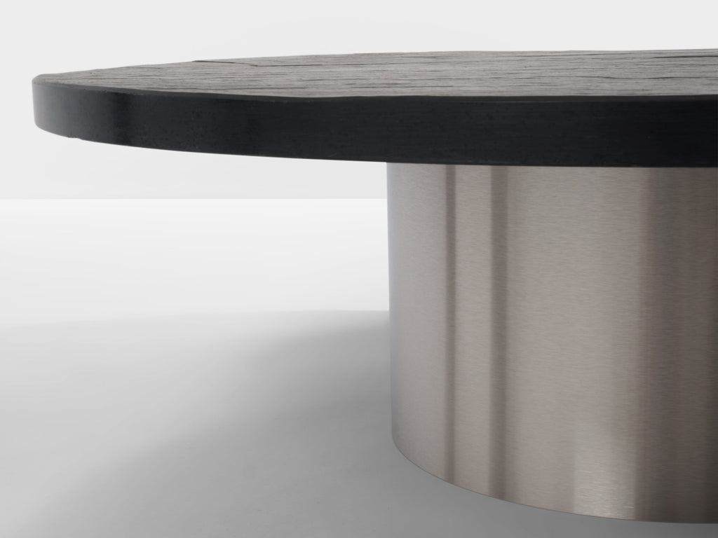 Set of three large slate tops coffee tables brushed steel 1970s