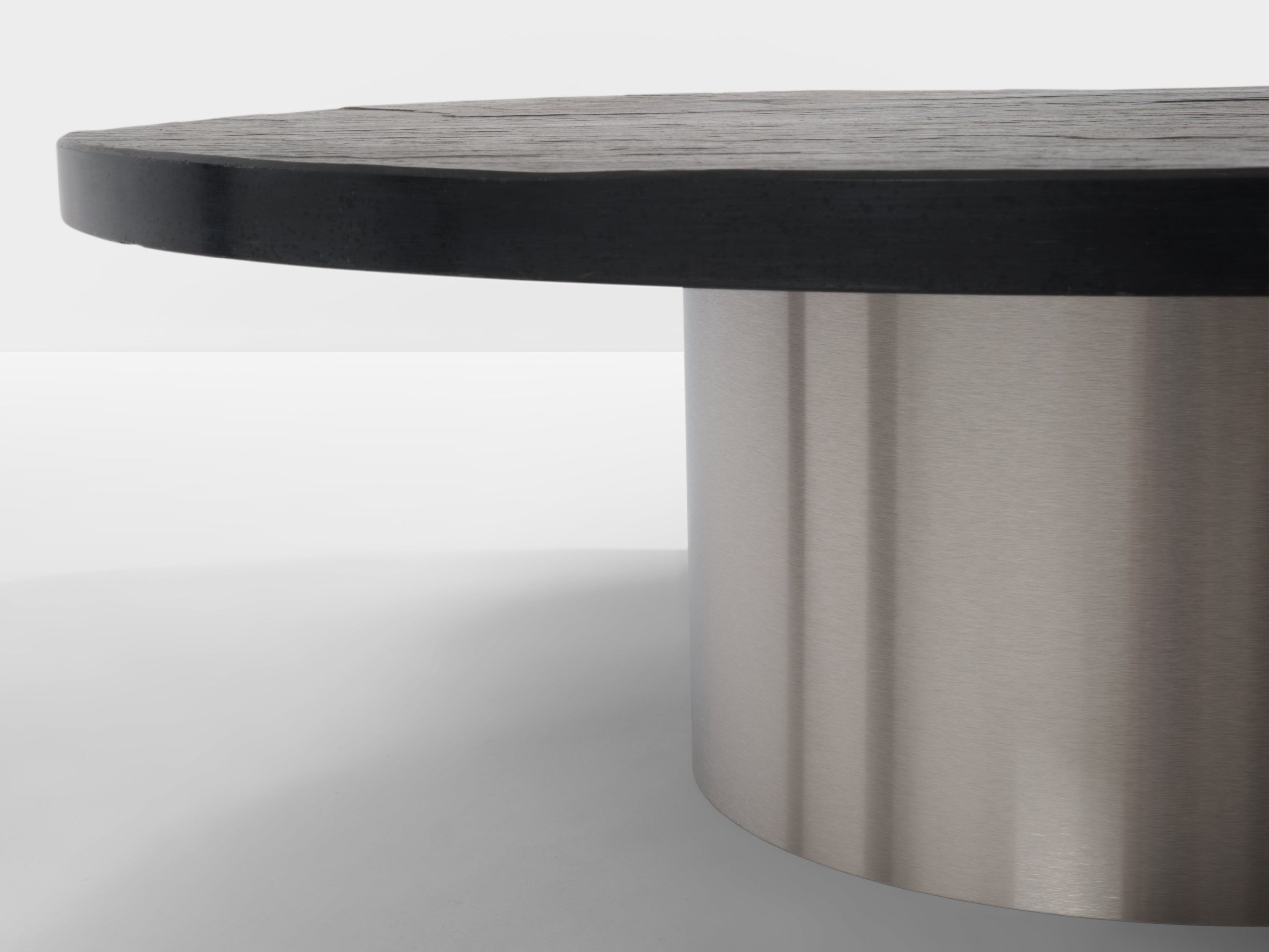 Set of three large slate tops coffee tables brushed steel 1970s