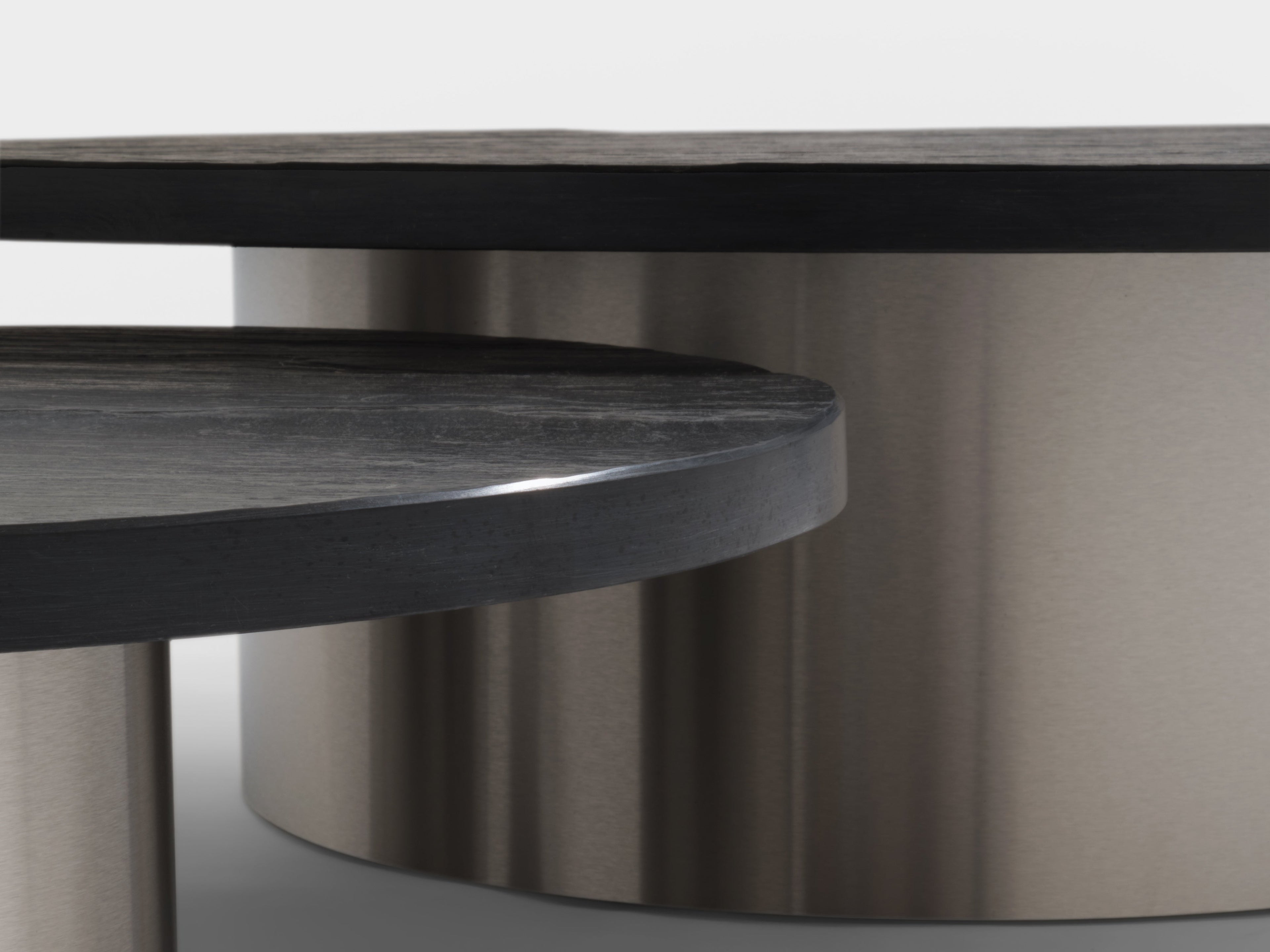 Set of three large slate tops coffee tables brushed steel 1970s