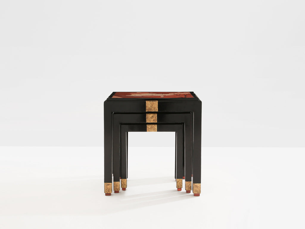 Set of three nesting tables asian decor ebonized and gilt wood 1920s