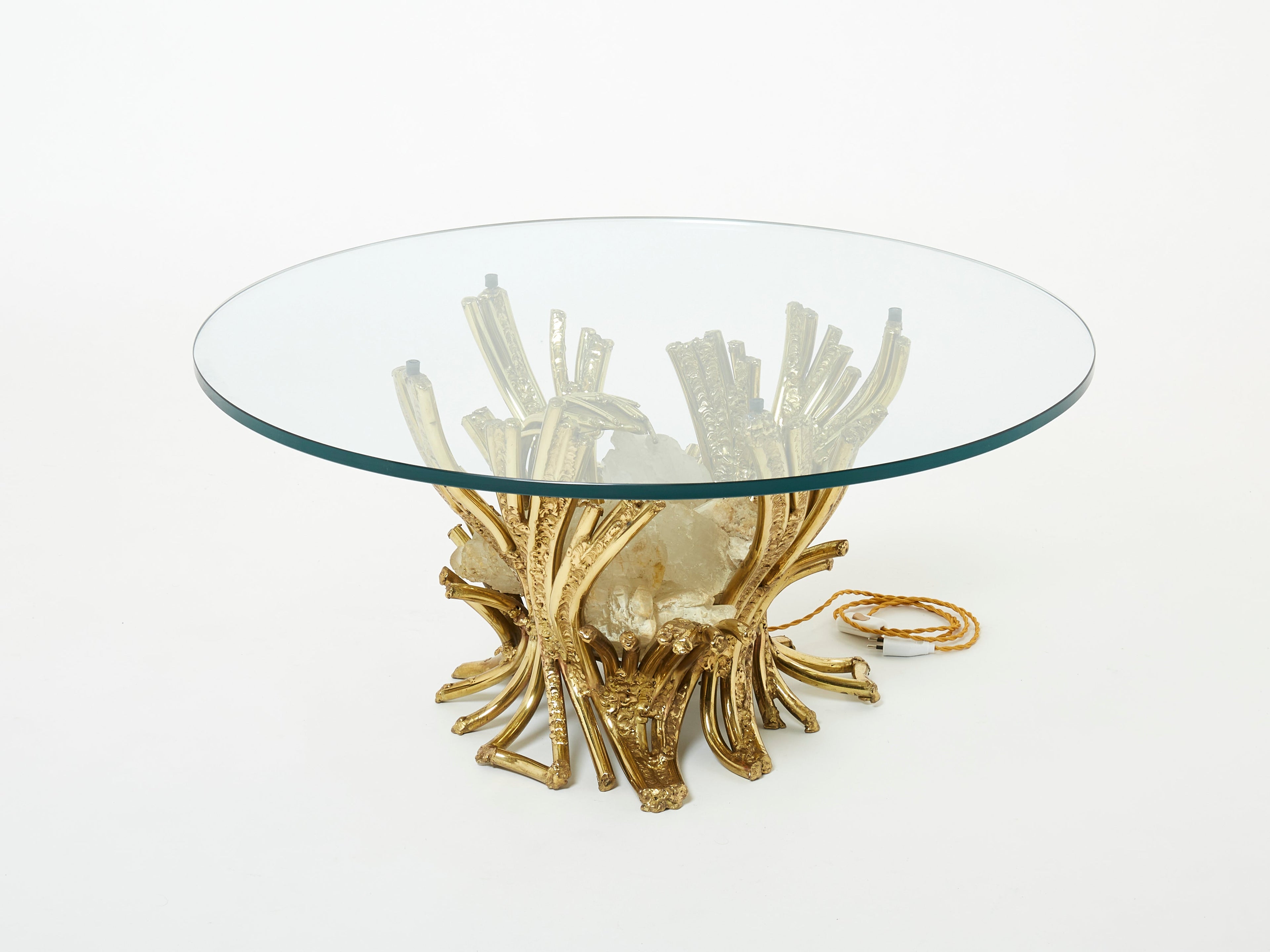 Signed Isabelle Faure bronze sculpture-table Quartz 1970s
