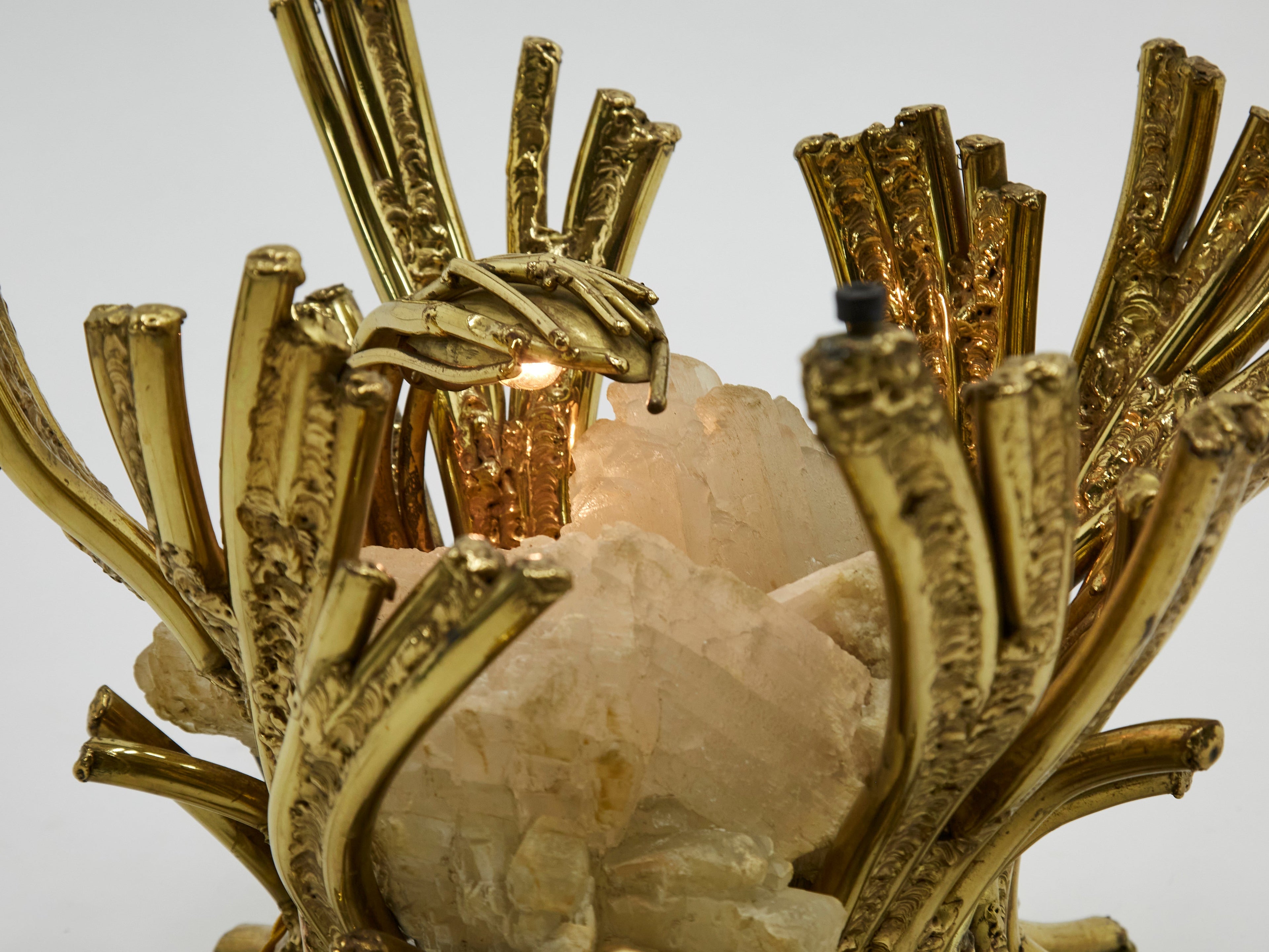 Signed Isabelle Faure bronze sculpture-table Quartz 1970s
