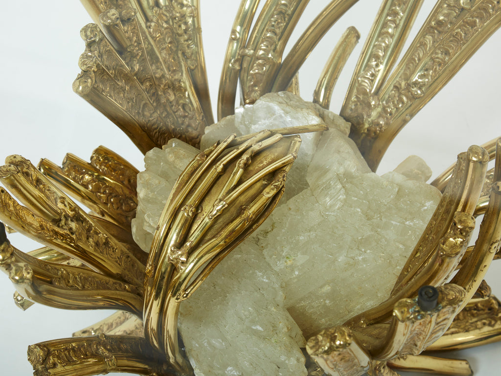 Signed Isabelle Faure bronze sculpture-table Quartz 1970s