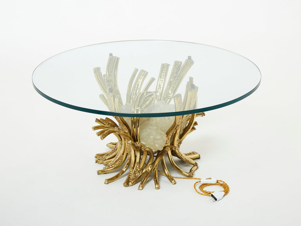 Signed Isabelle Faure bronze sculpture-table Quartz 1970s