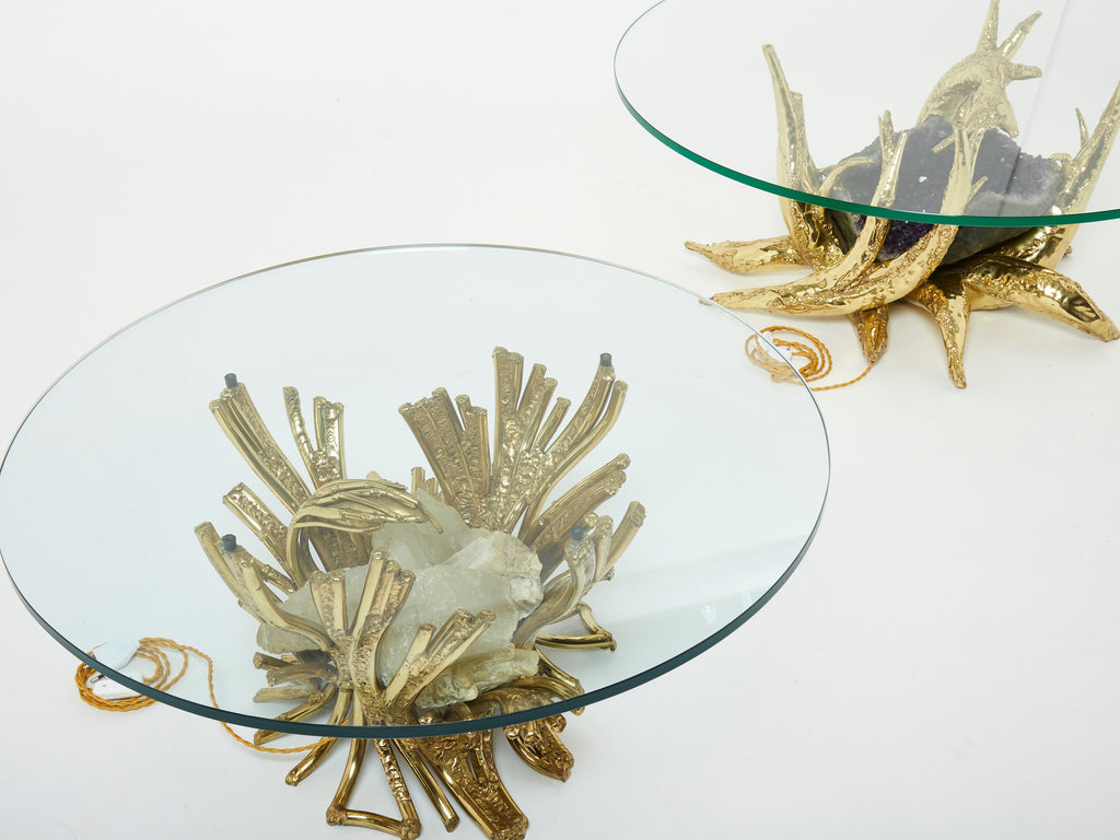 Signed Isabelle Faure bronze sculpture-table Quartz 1970s
