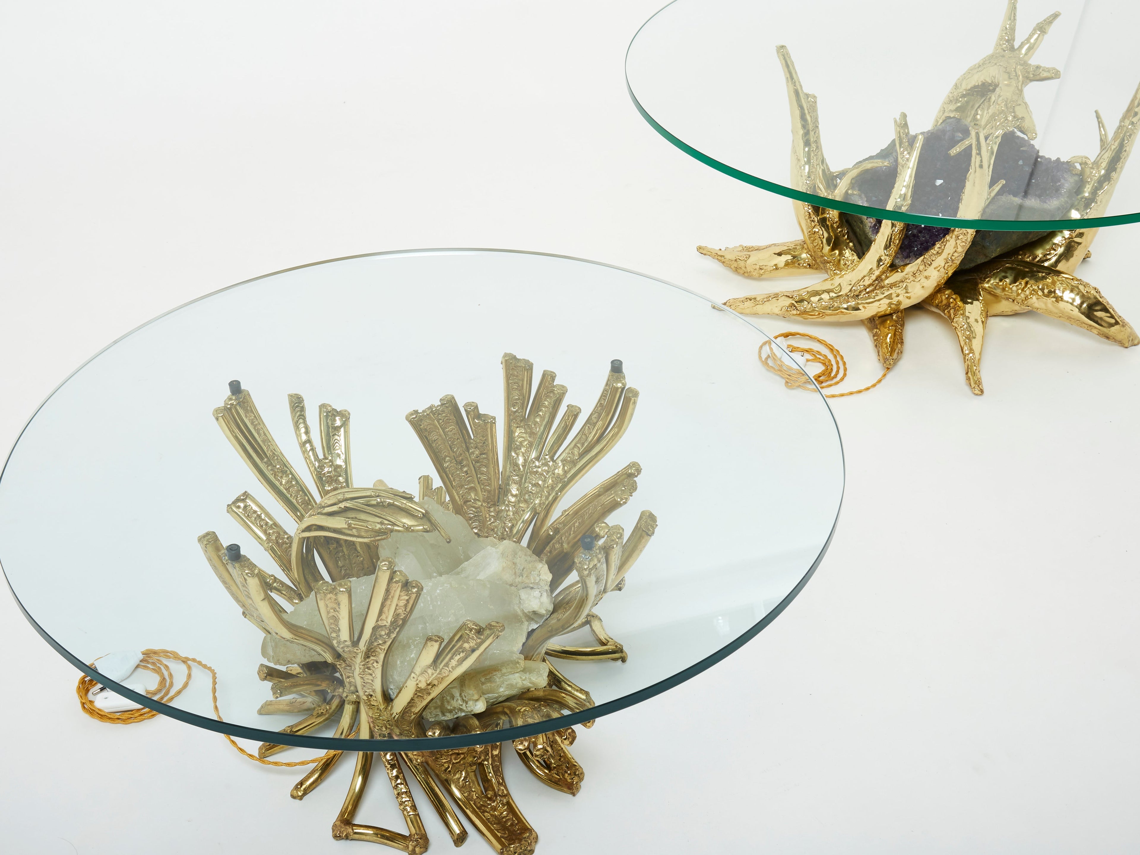 Signed Isabelle Faure bronze sculpture-table Quartz 1970s