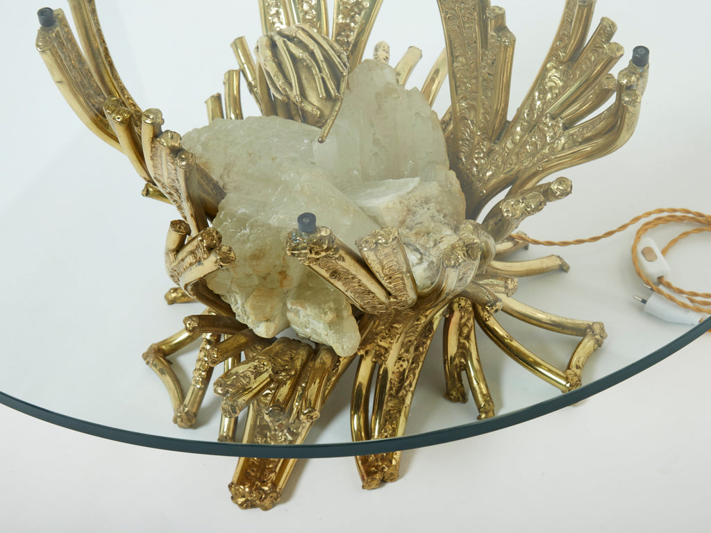 Signed Isabelle Faure bronze sculpture-table Quartz 1970s