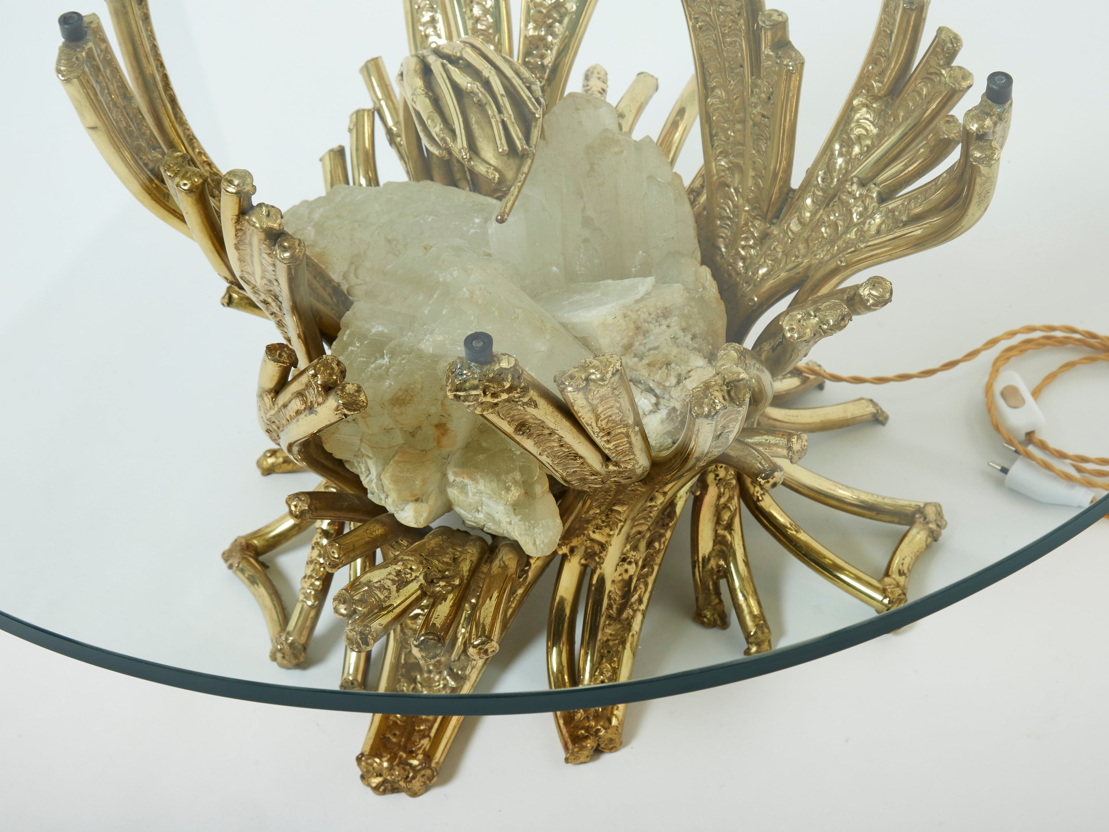 Signed Isabelle Faure bronze sculpture-table Quartz 1970s