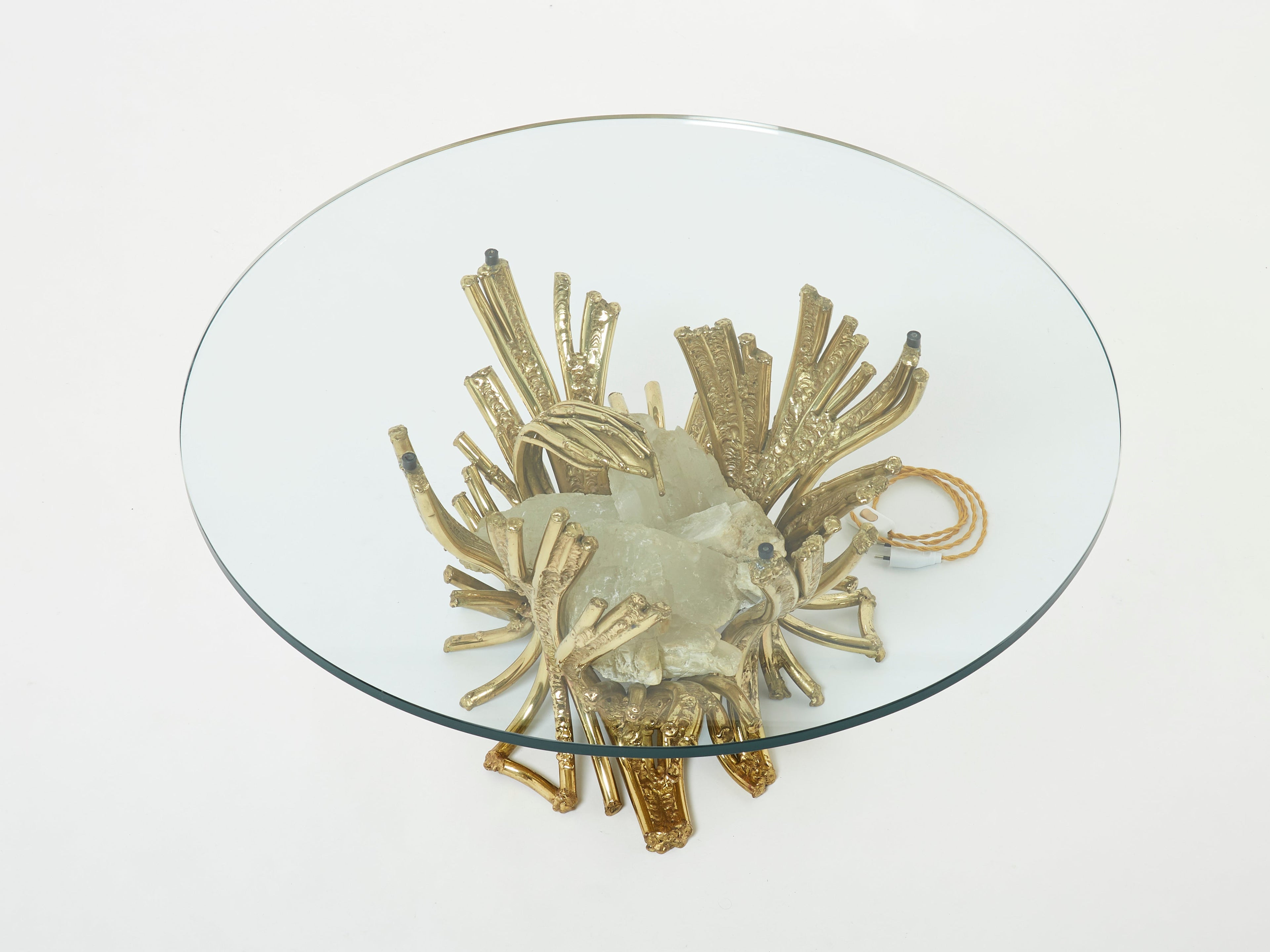 Signed Isabelle Faure bronze sculpture-table Quartz 1970s